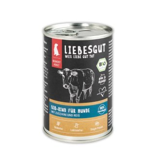 Liebesgut Hundenassfutter Bio Rind mit Zucchini und Reisflocken