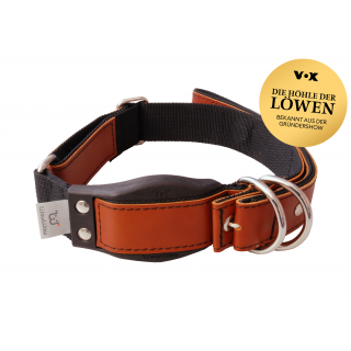 WowWow Hundehalsband mit integrierter Leine Leder Kastanienbraun M 40-51 cm Halsumfang