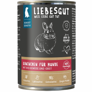 Liebesgut Hundenassfutter Kaninchen mit Gemüse und Obst 400g