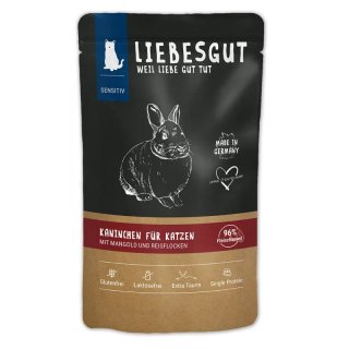 Liebesgut Katzennassfutter Sensitiv Kaninchen mit Mangold und Reisflocken