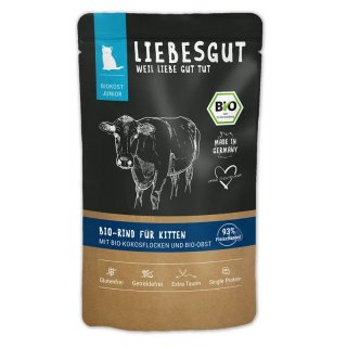 Liebesgut Katzennassfutter Junior Bio Rind mit Kokosflocken und Obst