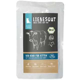 Liebesgut Katzennassfutter Junior Bio Rind mit Kokosflocken und Obst