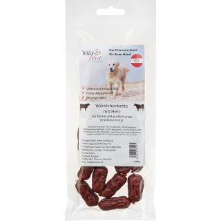 Wild & Fein Hundesnack Würstchenkette Rind mit Herz 80g
