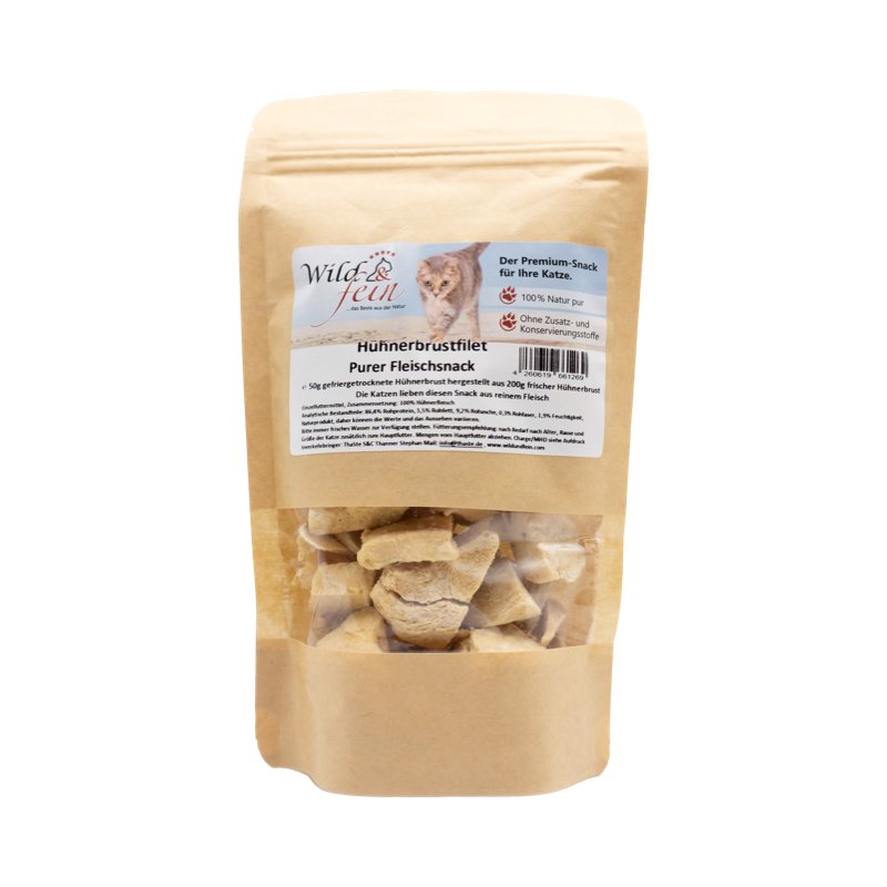 Wild & Fein Katzensnack Hnchenbrustfilet gefriergetrocknet Purer Fleischsnack