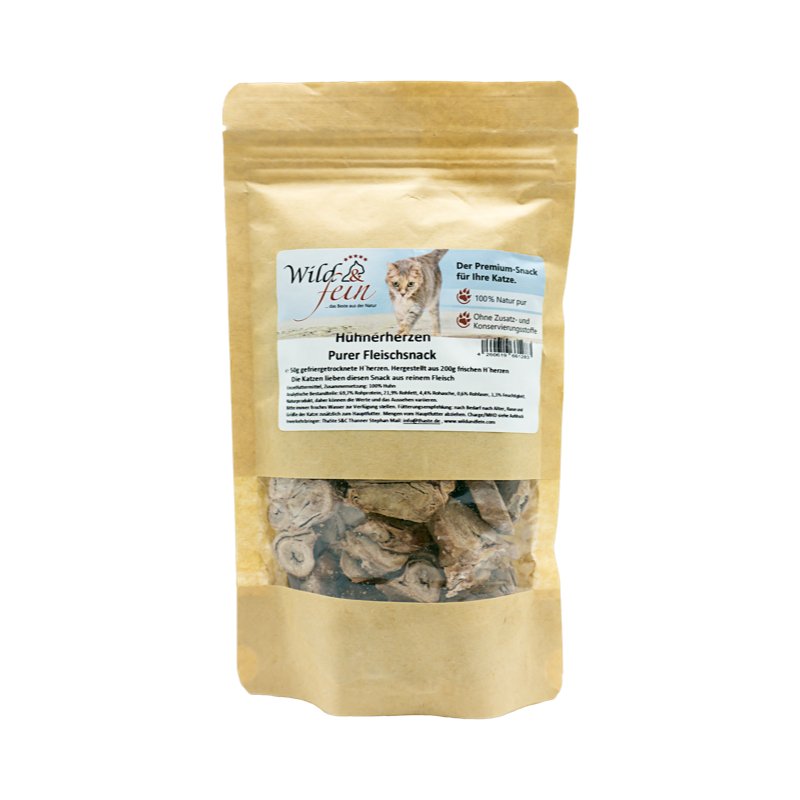 Wild & Fein Katzensnack Hnchenherzen gefriergetrocknet  Purer Fleischsnack