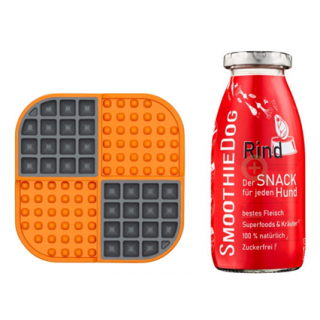 LickiMat Slomo 20x20 cm Orange  + 1 SmoothieDog Hundesmoothie Rind 250 ml