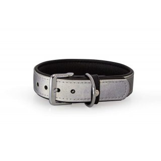 Das Lederband Hundehalsband Oslo Silber reflective B 35 mm / L 55 cm