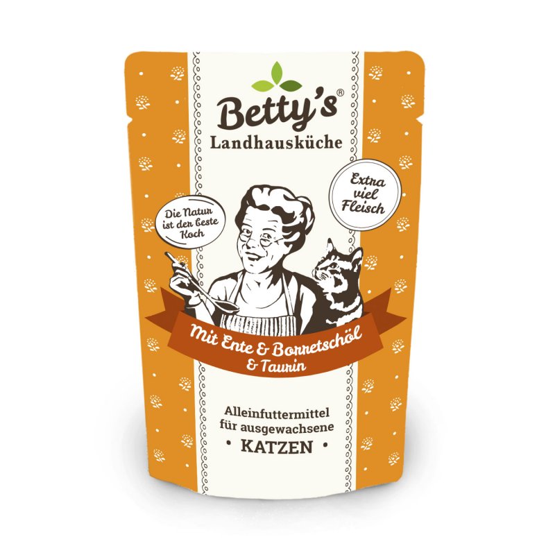Bettys Landhausküche Katzenfutter Frischebeutel mit Ente und Borretschöl 100g
