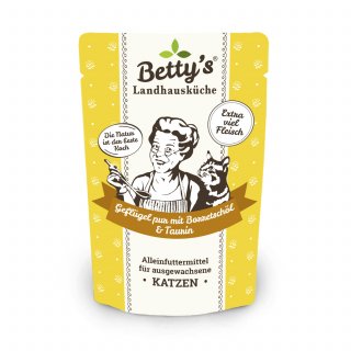 Bettys Landhausküche Katzenfutter Frischebeutel Geflügel pur mit Borretschöl 100g
