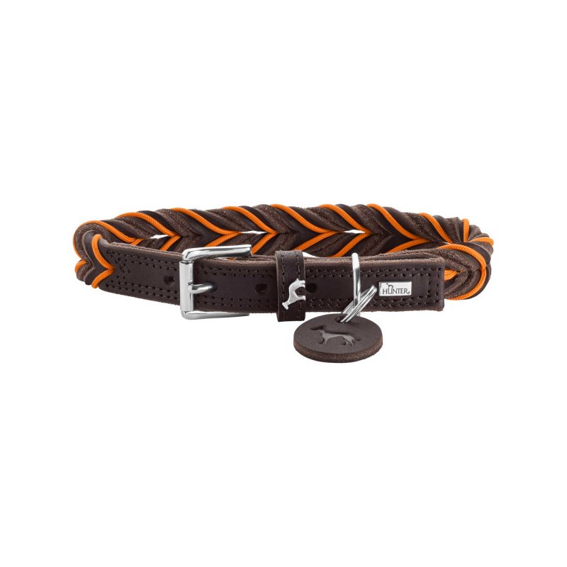 Hunter Hunde Halsband Solid Education Cord Dunkelbraun/Orange
