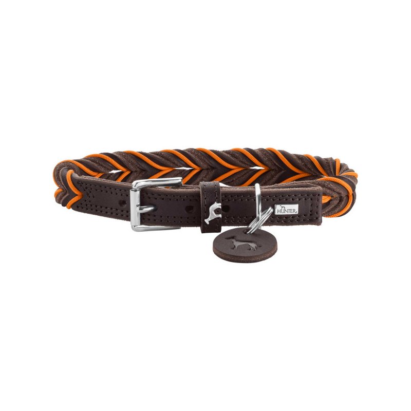 Hunter Hunde Halsband Solid Education Cord Dunkelbraun/Orange - fellb