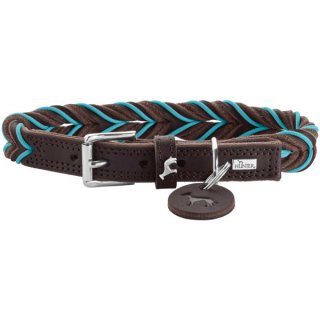 Hunter Hunde Halsband Solid Education Cord Dunkelbraun/Türkis