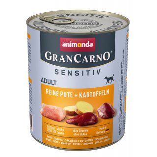 Animonda Hunde Nassfutter GranCarno Sensitiv Adult Reine Pute + Kartoffeln 800 g