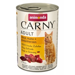 Animonda Katzen Nassfutter Carny Adult Rind, Huhn + Entenherzen 400 g