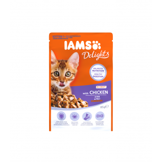 IAMS Delights Kittennassfutter mit viel frischem Huhn in Sauce