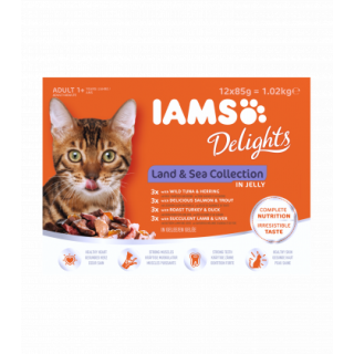 IAMS Delights Katzennassfutter Land & See Mix in Gelee 12x85g