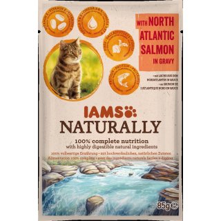 IAMS Naturally Katzennassfutter mit Nordatlantik-Lachs in Sauce 85g