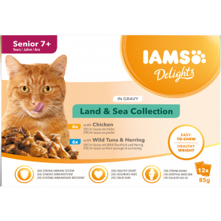 IAMS Delights Katzennassfutter Senior Land & See Kollektion 12x85g