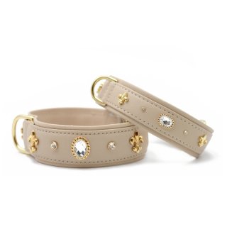 Maul Ledermanufaktur Hundehalsband Diamond Nappaleder Elfenbein/Gold