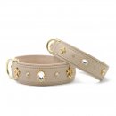 Maul Ledermanufaktur Hundehalsband Diamond Nappaleder Elfenbein/Gold