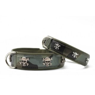 Maul Ledermanufaktur Hundehalsband Wild Army Khaki/Silber