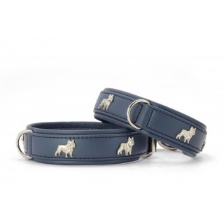 Maul Ledermanufaktur Hundehalsband Französische Bulldogge Jeans/Silber