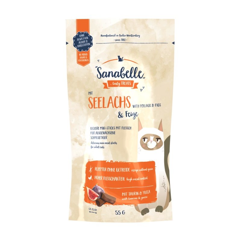 Sanabelle Katzen Snack Mini Fleischsticks Adult mit Seelachs & Feige 20 x 55 g