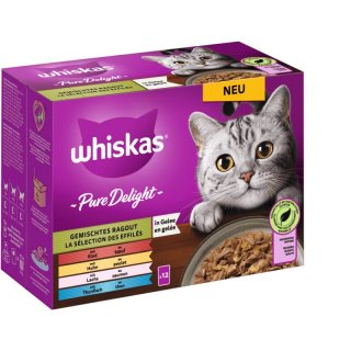 Whiskas Katzen Nassfutter Portionsbeutel in Gelee Multipack Pure Delight Gemischtes Ragout 4 x 12 x 85 g