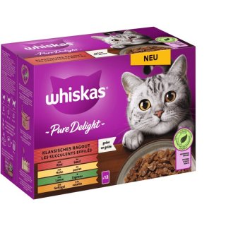 Whiskas Katzen Nassfutter Portionsbeutel in Gelee Multipack Pure Delight Klassisches Ragout 12 x 85 g