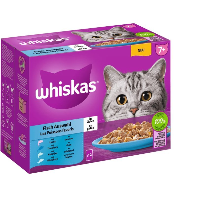 Whiskas Katzen Nassfutter Portionsbeutel in Gelee Multipack 7+ Fisch Auswahl 40 x 85 g