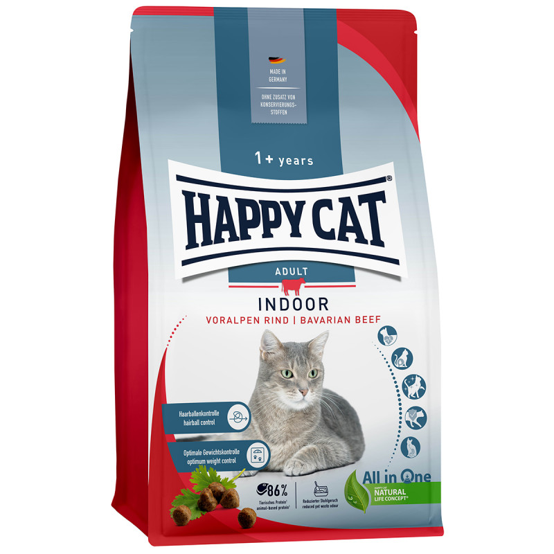 Happy Cat Katzen Trockenfutter Indoor Voralpen Rind 4 kg
