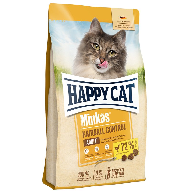 Happy Cat Katzen Trockenfutter Minkas Hairball Geflügel 1,5 kg