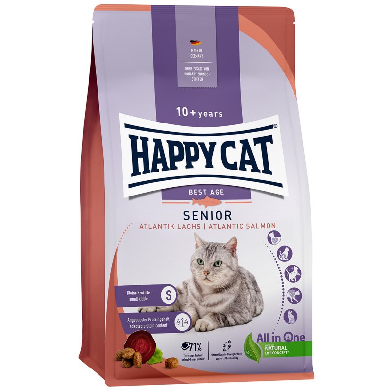 Happy Cat Katzen Trockenfutter Senior Atlantik Lachs 1,3 kg x 4 Stk.