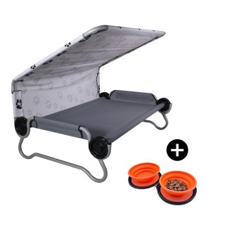 Disc-O-Bed Dog-Bed Mobiles Hundebett mit Sonnendach + Futternapf Set S