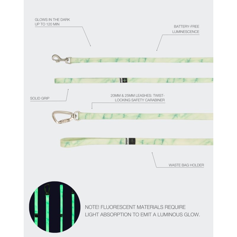 Thumbnail - Paikka Hundeleine Glow Marble Green 2,5 x 180 cm