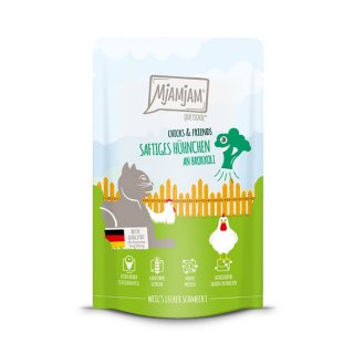 Mjamjam Katzen Nassfutter Chicks & Friends saftiges Hühnchen an Brokkoli