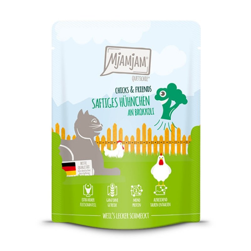 Mjamjam Katzen Nassfutter Chicks & Friends saftiges Hühnchen an Brokkoli 1x300g