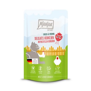 Mjamjam Katzen Nassfutter Chicks & Friends delikates Hühnchen an fruchtigen Erdbeeren
