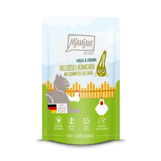 Mjamjam Katzen Nassfutter Chicks & Friends deliziöses Hühnchen an gedämpfter Zucchini