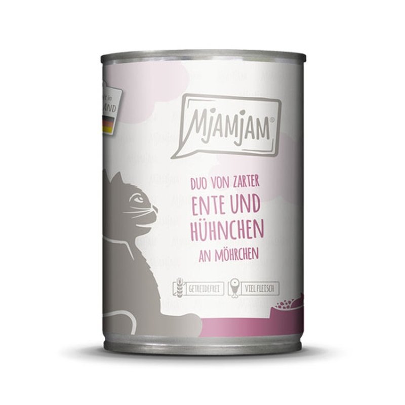 Mjamjam Katzen Nassfutter DUO Ente & Hühnchen & Möhrchen 1x400g