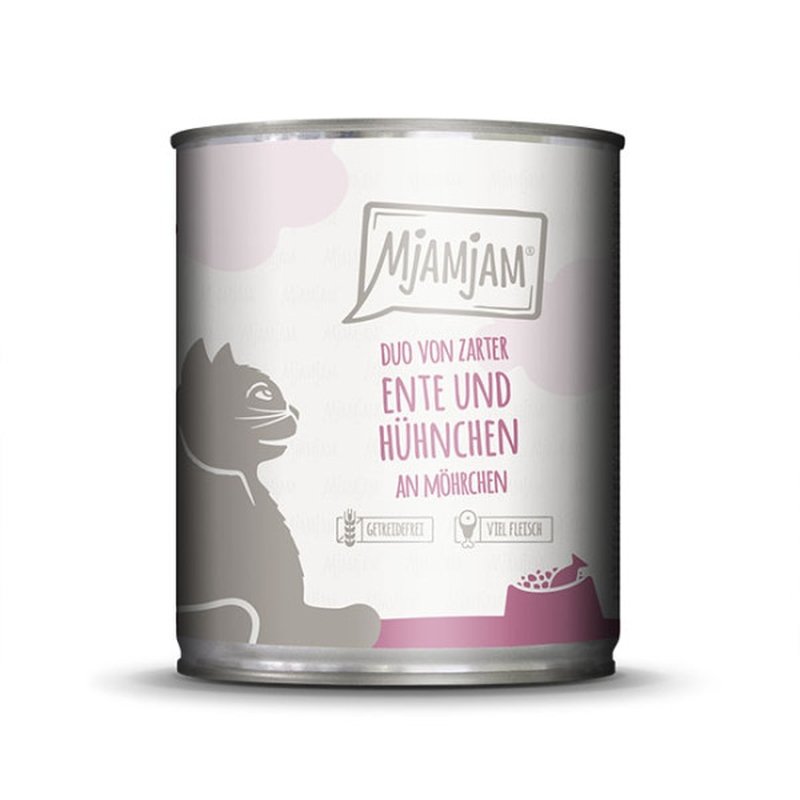Mjamjam Katzen Nassfutter DUO Ente & Hühnchen & Möhrchen 1x800g