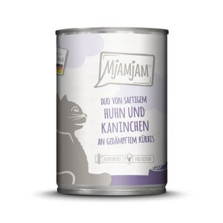Mjamjam Katzen Nassfutter DUO Hühnchen & Kaninchen & Kürbis