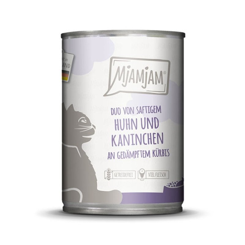 Mjamjam Katzen Nassfutter DUO Hühnchen & Kaninchen & Kürbis 1x400g