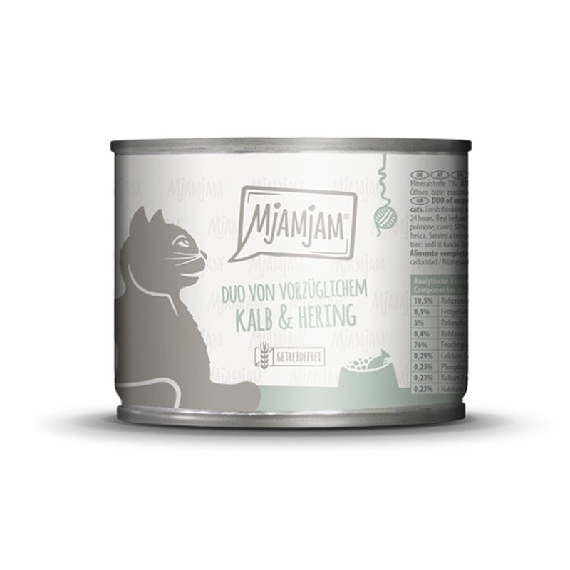Mjamjam Katzen Nassfutter Quetschie - DUO von vorzüglichem Kalb & Hering 6x200g