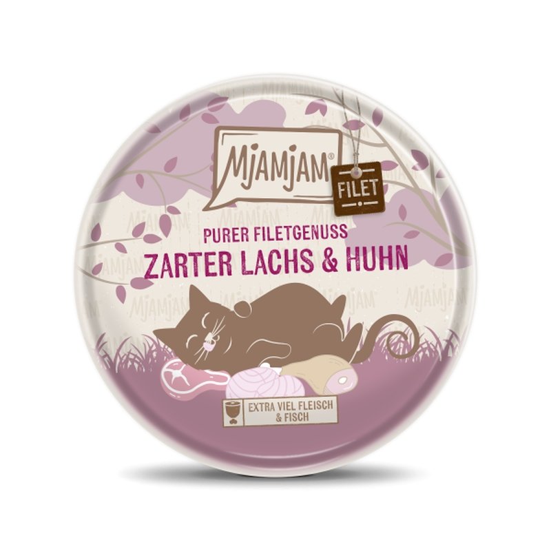 Mjamjam Katzen Nassfutter Purer Filetgenuss zarter Lachs & Huhn 1x80g