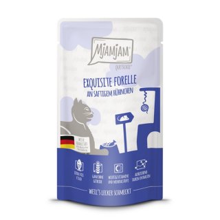 Mjamjam Katzen Nassfutter Quetschie - exquisite Forelle an saftigem Hühnchen