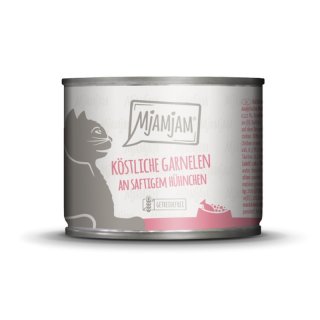 Mjamjam Katzen Nassfutter köstliche Garnelen an saftigem Huhn 6x200g