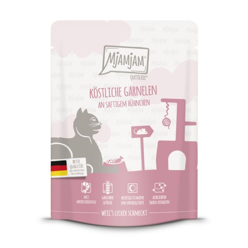 Mjamjam Katzen Nassfutter köstliche Garnelen an saftigem Huhn 6x300g