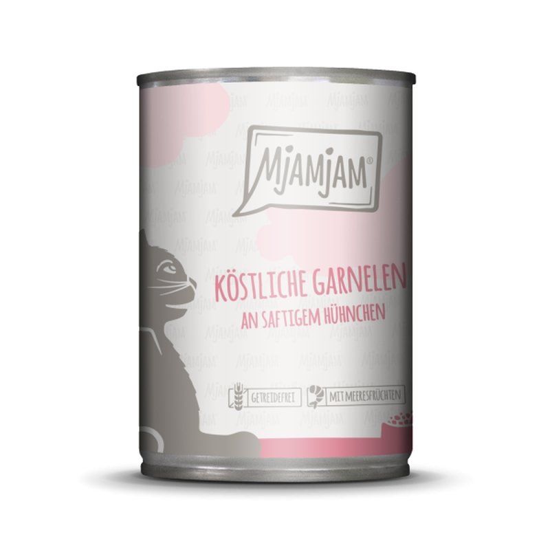 Mjamjam Katzen Nassfutter köstliche Garnelen an saftigem Huhn 1x400g