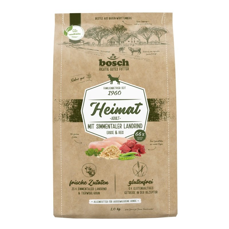 Bosch Heimat Hunde Trockenfutter Adult mit frischem Simmentaler Landrind 1x1kg